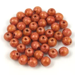   Czech Pressed Round Glass Bead - Alabaster Copper Luster - 4mm