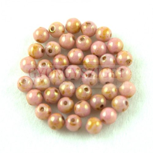 Czech Pressed Round Glass Bead - Alabaster Rose Picasso - 4mm