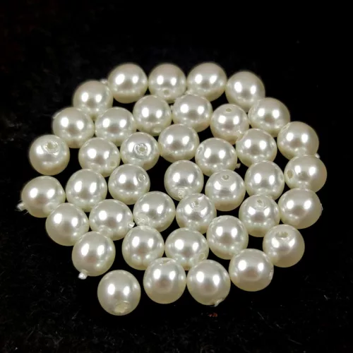 Czech Pressed Round Glass Bead -  Pearl Cream White - 4mm