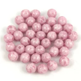   Czech Pressed Round Glass Bead - Alabaster Travertin Light Salmon Spotted - 4mm