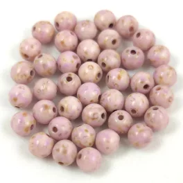   Czech Pressed Round Glass Bead - Alabaster Travertin Light Purple Spotted - 4mm