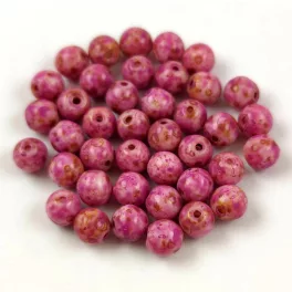   Czech Pressed Round Glass Bead - Alabaster Travertin Mauve Spotted - 4mm
