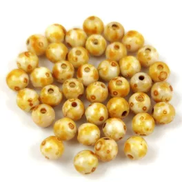 Czech Pressed Round Glass Bead - Alabaster Travertine - 4mm