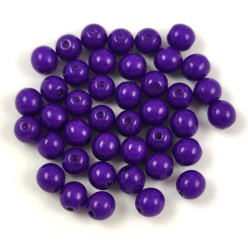 Czech Pressed Round Glass Bead -  Alabaster Vivid Purple - 4mm