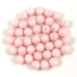 Czech Pressed Round Glass Bead - Milky Light Pink - 4mm