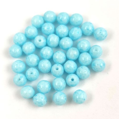 Czech Pressed Round Glass Bead - Milky Turquoise Blue - 4mm