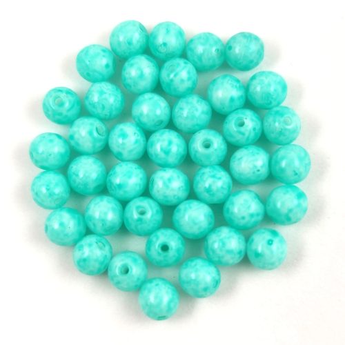 Czech Pressed Round Glass Bead - Milky Turquoise Green - 4mm