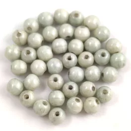   Czech Pressed Round Glass Bead - pearl - white-greengray marble -4mm