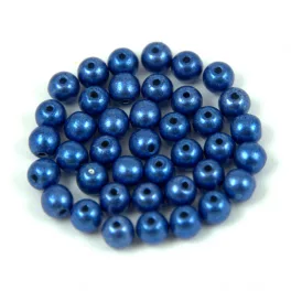   Czech Pressed Round Glass Bead - saturated metallic navy peony - 4mm