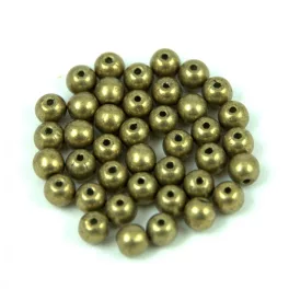   Czech Pressed Round Glass Bead - saturated metallic golden lime - 4mm