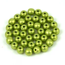   Czech Pressed Round Glass Bead - saturated metallic lime punch - 4mm