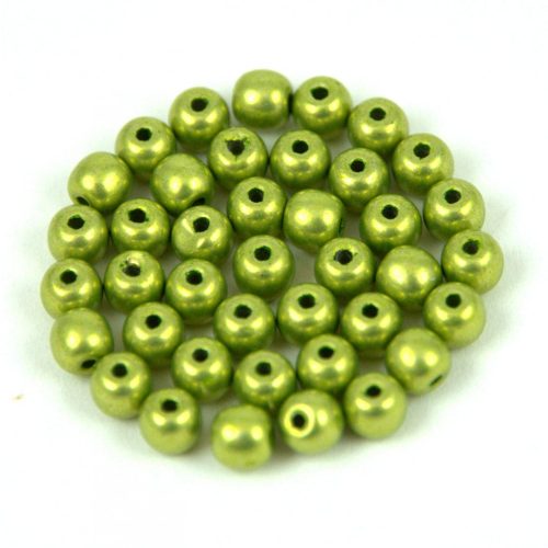 Czech Pressed Round Glass Bead - saturated metallic lime punch - 4mm