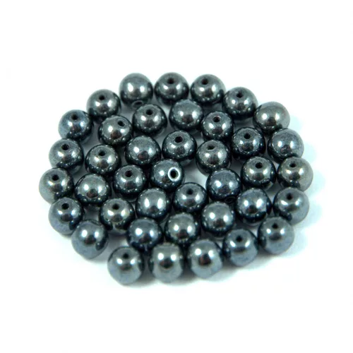 Czech Pressed Round Glass Bead - gunmetal - 4mm