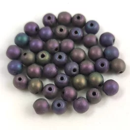   Czech Pressed Round Glass Bead - Metallic Matte Purple Iris - 4mm