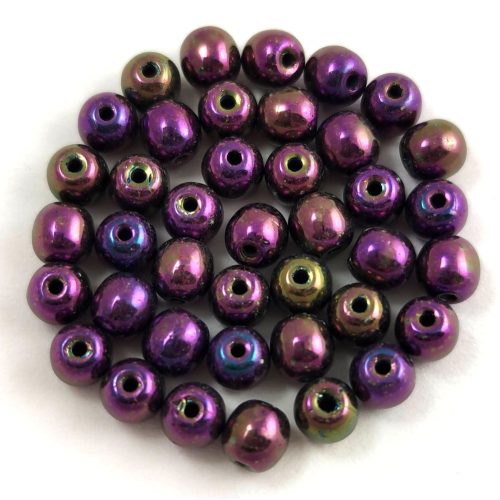Czech Pressed Round Glass Bead - metallic purple iris - 4mm