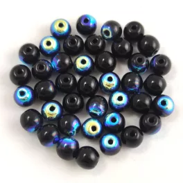 Czech Pressed Round Glass Bead - Jet AB - 4mm
