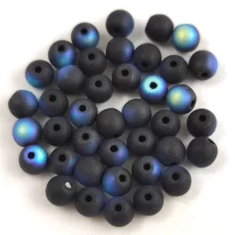 Czech Pressed Round Glass Bead - Jet Matt AB - 4mm