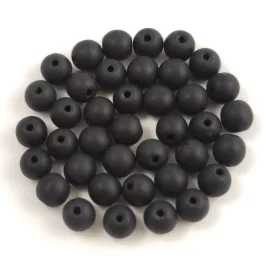 Czech Pressed Round Glass Bead - Jet Matt - 4mm