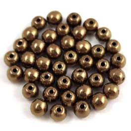 Czech Pressed Round Glass Bead -  golden bronze-4mm