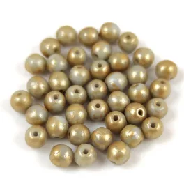   Czech Pressed Round Glass Bead - Light Sapphire Gold Luster - 4mm