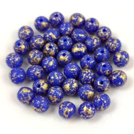 Czech Pressed Round Glass Bead - Cobalt Gold Splash - 4mm