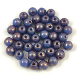 Czech Pressed Round Glass Bead - Light Cobalt Bronze - 4mm