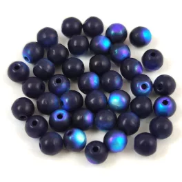 Czech Pressed Round Glass Bead - Dark Cobalt AB - 4mm