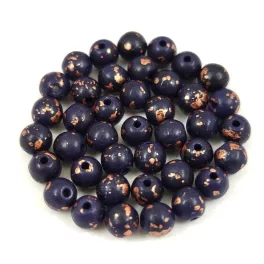  Czech Pressed Round Glass Bead - Dark Cobalt Bronz Patina - 4mm