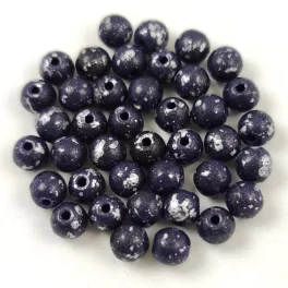   Czech Pressed Round Glass Bead - Dark Cobalt Silver Patina - 4mm