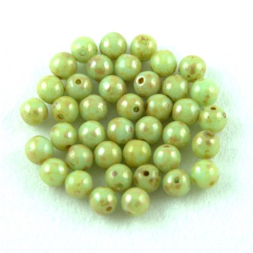 Czech Pressed Round Glass Bead - Olive Green Picasso - 4mm