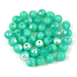  Czech Pressed Round Glass Bead - Turquoise Green Opal Blend AB - 4mm