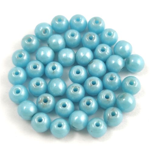 Czech Pressed Round Glass Bead - Opaque Turquoise Blue Luster - 4mm