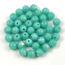 Czech Pressed Round Glass Bead - Turquoise Green AB - 4mm