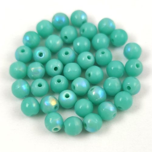 Czech Pressed Round Glass Bead - Turquoise Green AB - 4mm