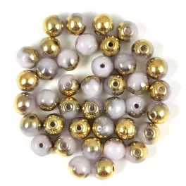 Czech Pressed Round Glass Bead - Opal Rose Half Amber - 4mm