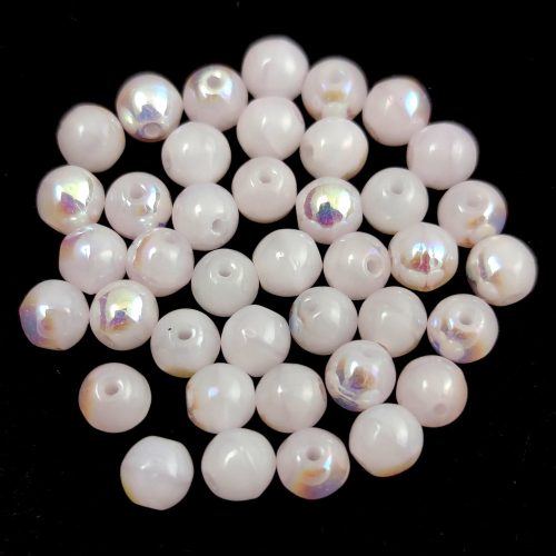 Czech Pressed Round Glass Bead - Opal Rose AB - 4mm