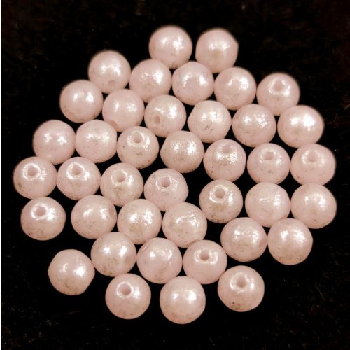 Czech Pressed Round Glass Bead - Opal Rose Silver Luster - 4mm
