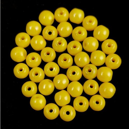 Czech Pressed Round Glass Bead - Opaque Yellow Luster - 4mm