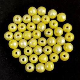   Czech Pressed Round Glass Bead - Opaque Yellow Silver Patina - 4mm