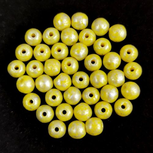 Czech Pressed Round Glass Bead - Opaque Yellow Silver Patina - 4mm