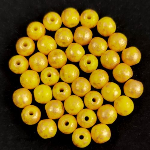 Czech Pressed Round Glass Bead - Opaque Yellow Gold Patina - 4mm