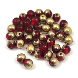 Czech Pressed Round Glass Bead - Siam Amber - 4mm