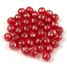 Czech Pressed Round Glass Bead - Siam Silver Splash- 4mm