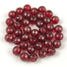 Czech Pressed Round Glass Bead - Siam Bronze Splash- 4mm