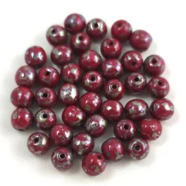Czech Pressed Round Glass Bead - Dark Red Picasso - 4mm