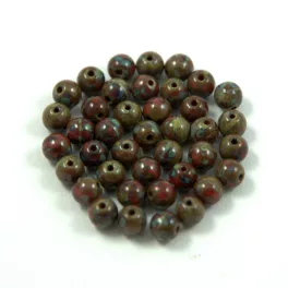 Czech Pressed Round Glass Bead - Dark Red Travertin - 4mm