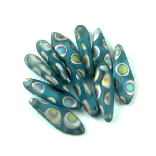 Dagger - Czech Glass Bead - Matte Aqua Peacock -5x16mm