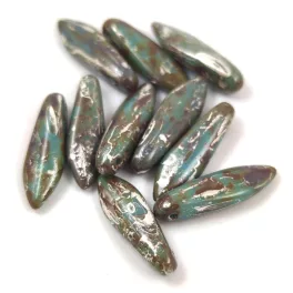 Dagger - Czech Glass Bead - Turquoise Blue Picasso -5x16mm
