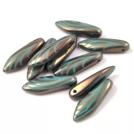   Dagger - Czech Glass Bead - Turquoise Green Bronze Laser Cut - 5x16mm