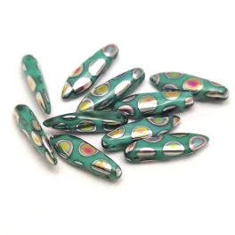 Dagger - Czech Glass Bead - Turquoise Green Peacock - 5x16mm